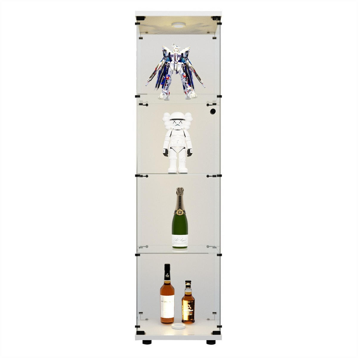 VITRINE mit LED Beleuchtung - Glaskvitrine mit 4 Ebenen und 1 Glastür - für Wohnzimmer und Büro - Weiß - Weiß, Glas (42.5/163.5/36.5cm) - DELFA