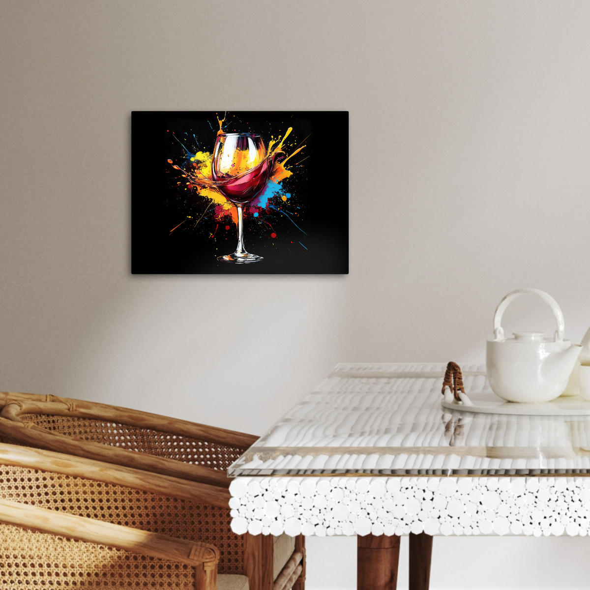 LEINWANDBILD Wein - Glas - Graffiti - Getränk - Rot - Farbe 40x30 cm - Weinrot, Textil (40/30cm) - MuchoWow