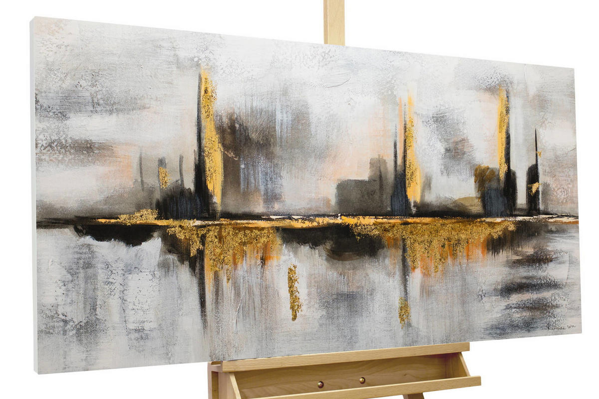 ÖLGEMÄLDE 120/60 cm - Goldfarben/Grau, Holz/Textil (120/60cm) - KUNSTLOFT