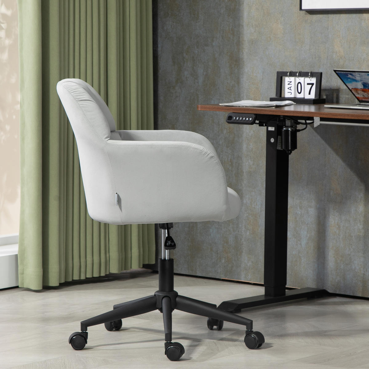 BÜROSTUHL, Höhenverstellbarer Schreibtischstuhl mit Samtoptik, Rückenlehne - Hellgrau, Kunststoff (58.5/86/58cm) - Vinsetto
