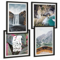 BILDER SET 4er Set - 50x50 cm & 40x60 cm Schwarzer Rahmen - Wasserfall Bergreise Natur - Schwarz, Kunststoff (50/50cm) - TULUP