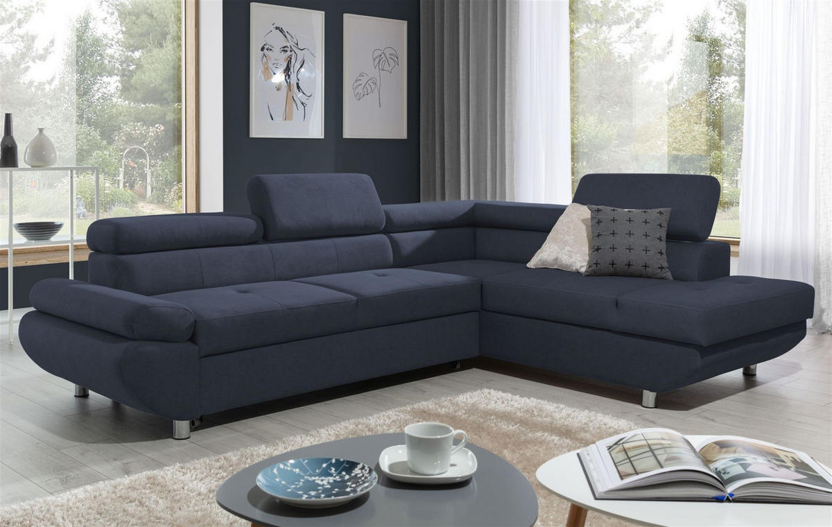 ECKSOFA Schlafsofa Panos In Esito - Dunkelblau, Holzwerkstoff/Textil (275/210cm) - Fun Möbel