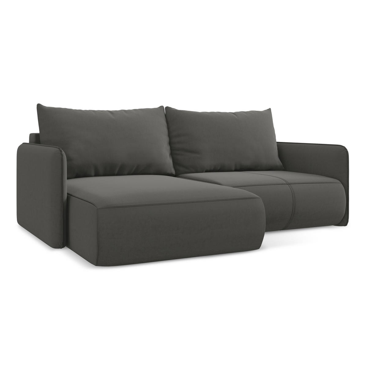 ECKSOFA mit Schlaffunktion Samt Stoff Grau - Dunkelgrau/Schwarz, Kunststoff/Textil (148/207cm) - LaMiaSofa