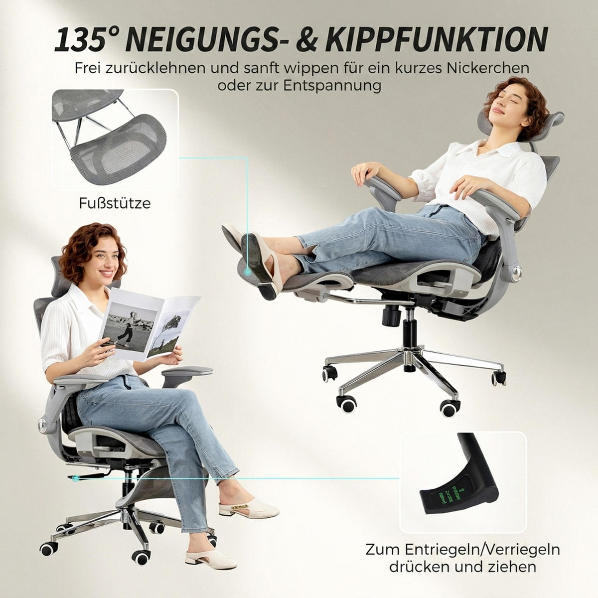 KONTORSSTOL Mesh 100 polyester grå - Silverfärgad/Grå, Textil/Plast (67/132/74cm) - HOMCOM