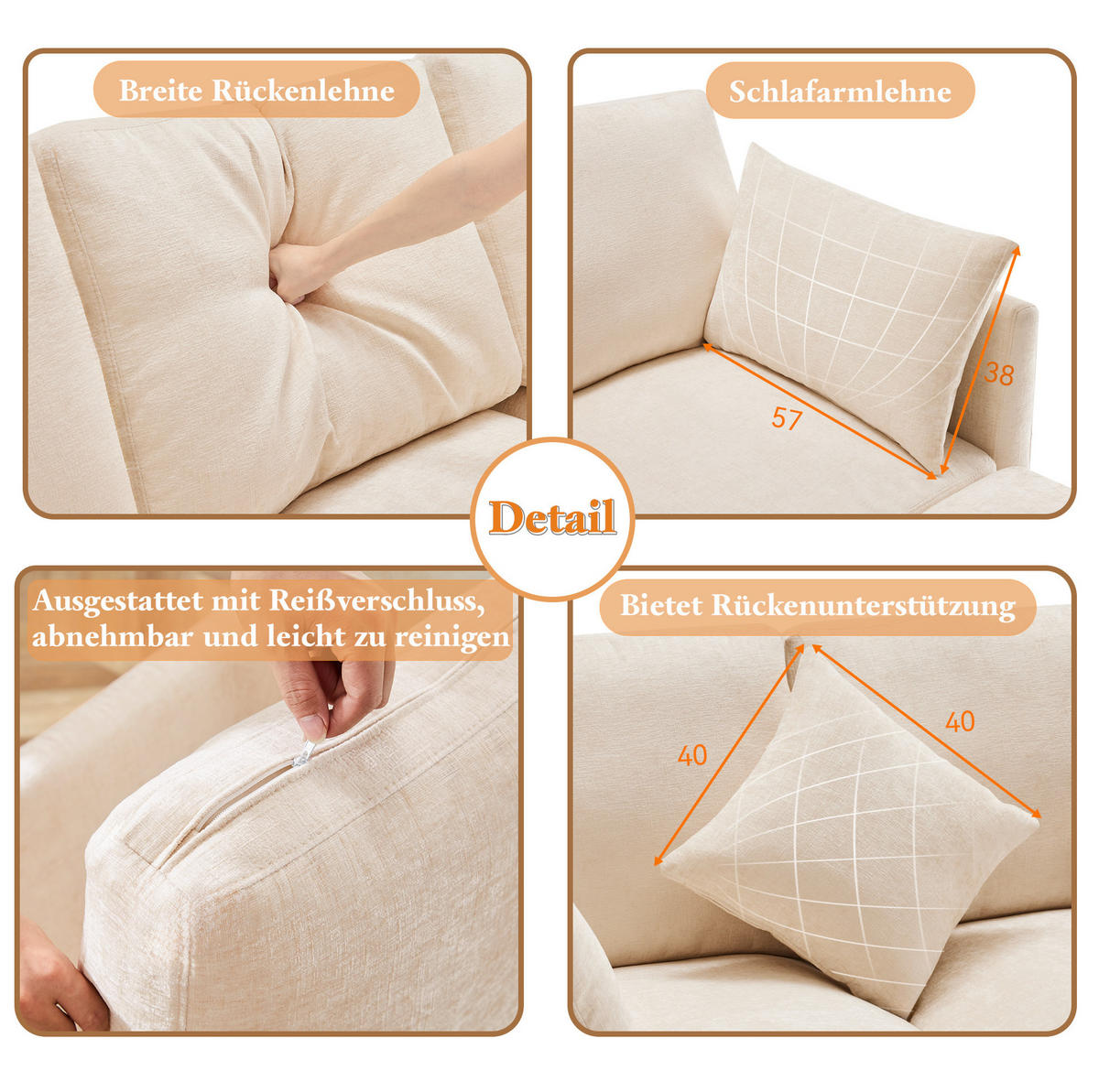 ECKSOFA 216/161/81 cm Beige aus Chenille mit Hocker und 4 Kissen - Beige, Textil (161/216cm) - OKMYHOME