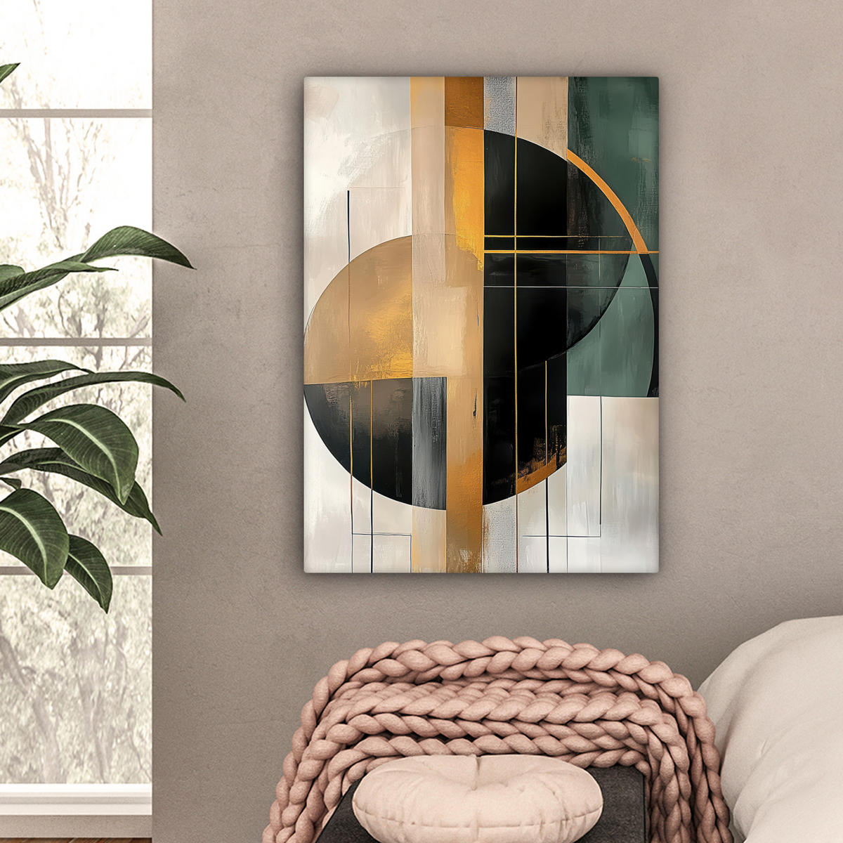 LEINWANDBILD - Abstrakt - Gold - Bronze - Grün - Formen - Modern - 60x80 - Gemälde - Multicolor, Textil (60/80cm) - MuchoWow