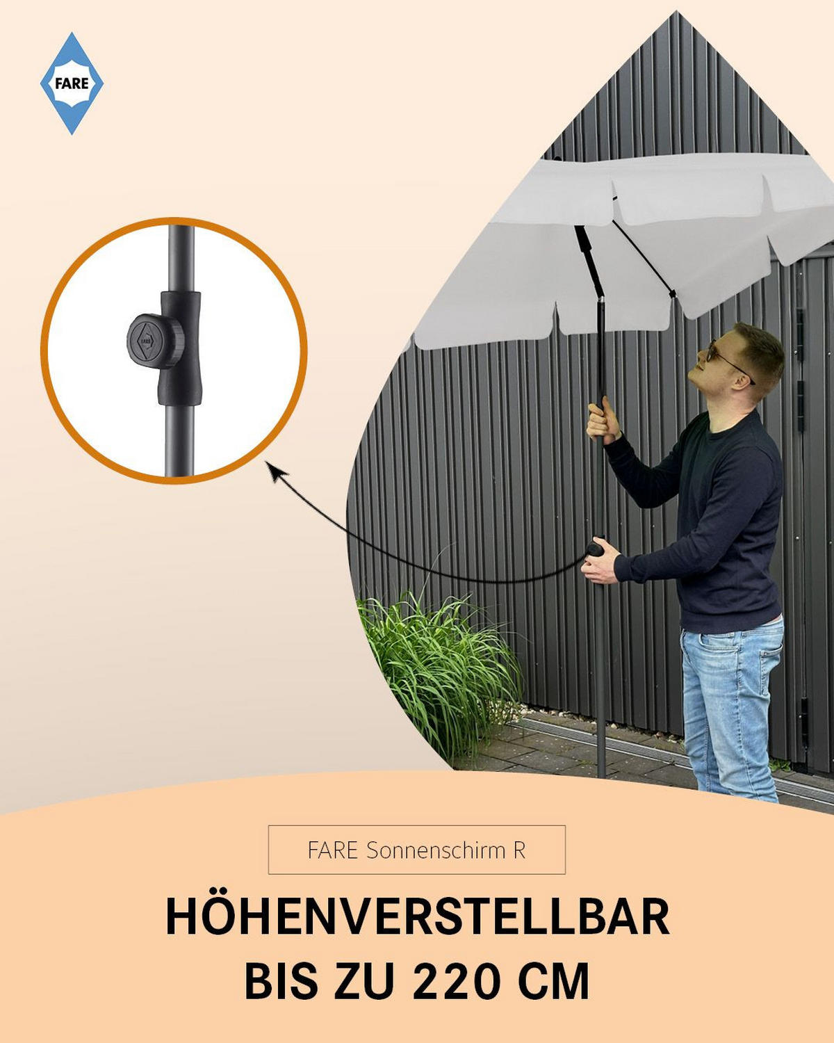 SONNENSCHIRM 122/200/126 cm - Weiß, Kunststoff (200/122cm) - FARE