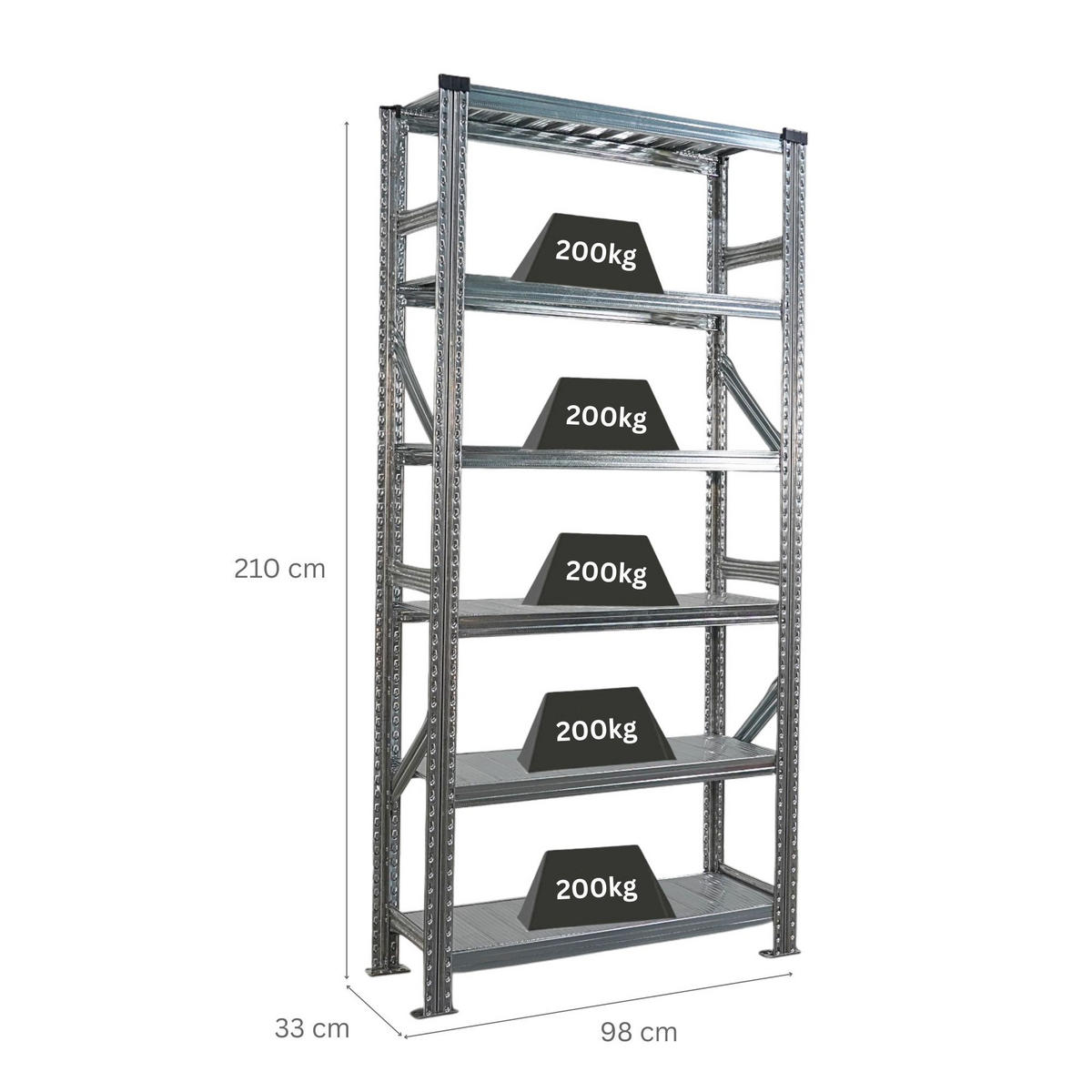 FACHBODENREGAL Proximo Stecksystem 210x90x32cm 6 Ebenen Beidseitig nutzbar Verzinkt - Silberfarben, Metall (90/210/32cm) - PROREGAL