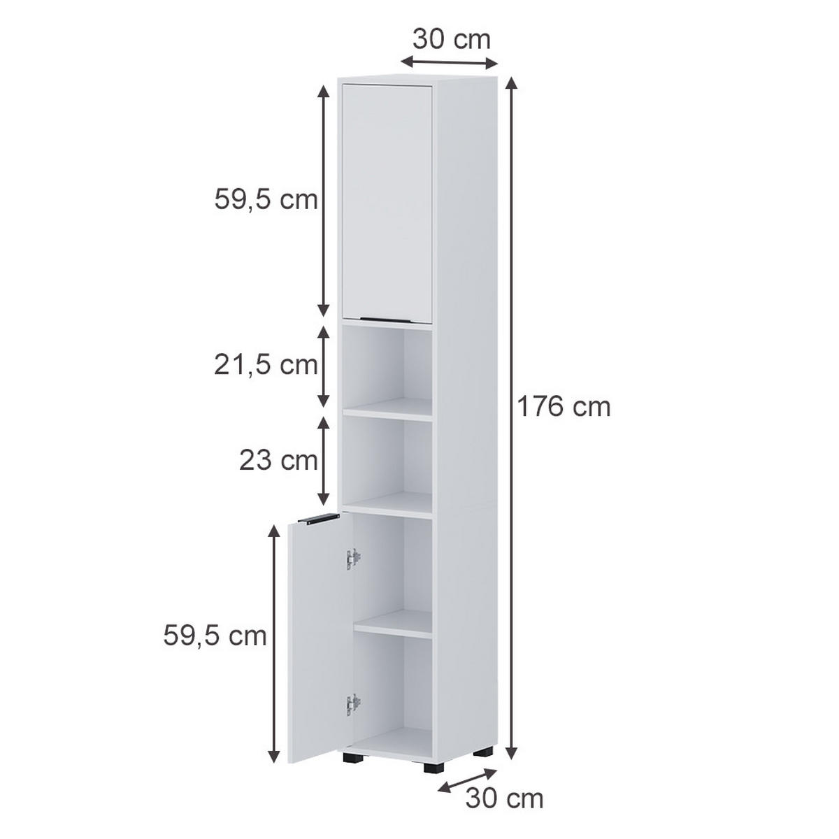 BADSCHRANK Alina Weiß 30 x 176 cm mit 2 Türen - Weiß, Holzwerkstoff (30/176/30cm) - Vicco