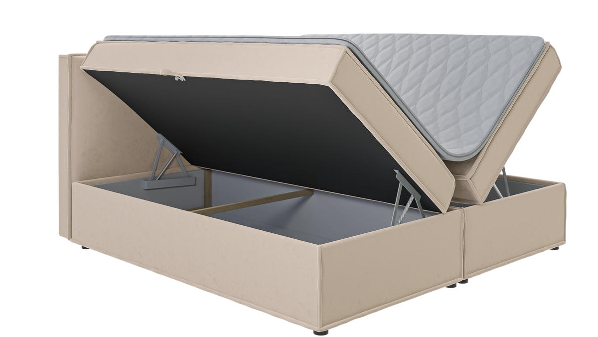 BOXBETT Eclipse 200/200 cm Beige Luxusmicrofaser - Beige/Schwarz, Holz/Kunststoff (200/200cm) - S-Style Möbel