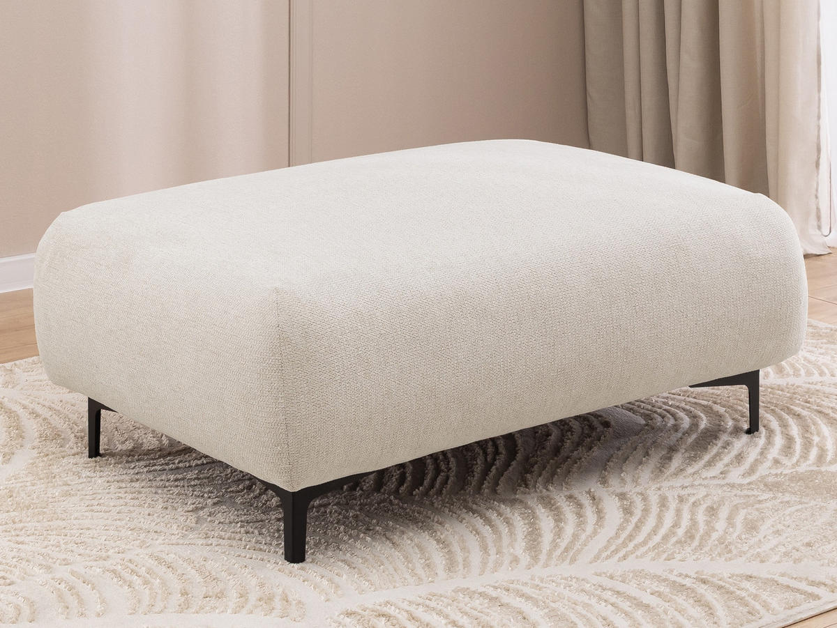 POLSTERHOCKER Cardea in Bubble-Optik aus weichem Creme Strukturstoff mit hohem Sitzkomfort - Creme/Schwarz, Holz/Textil (110/46/65cm) - S-Style Möbel