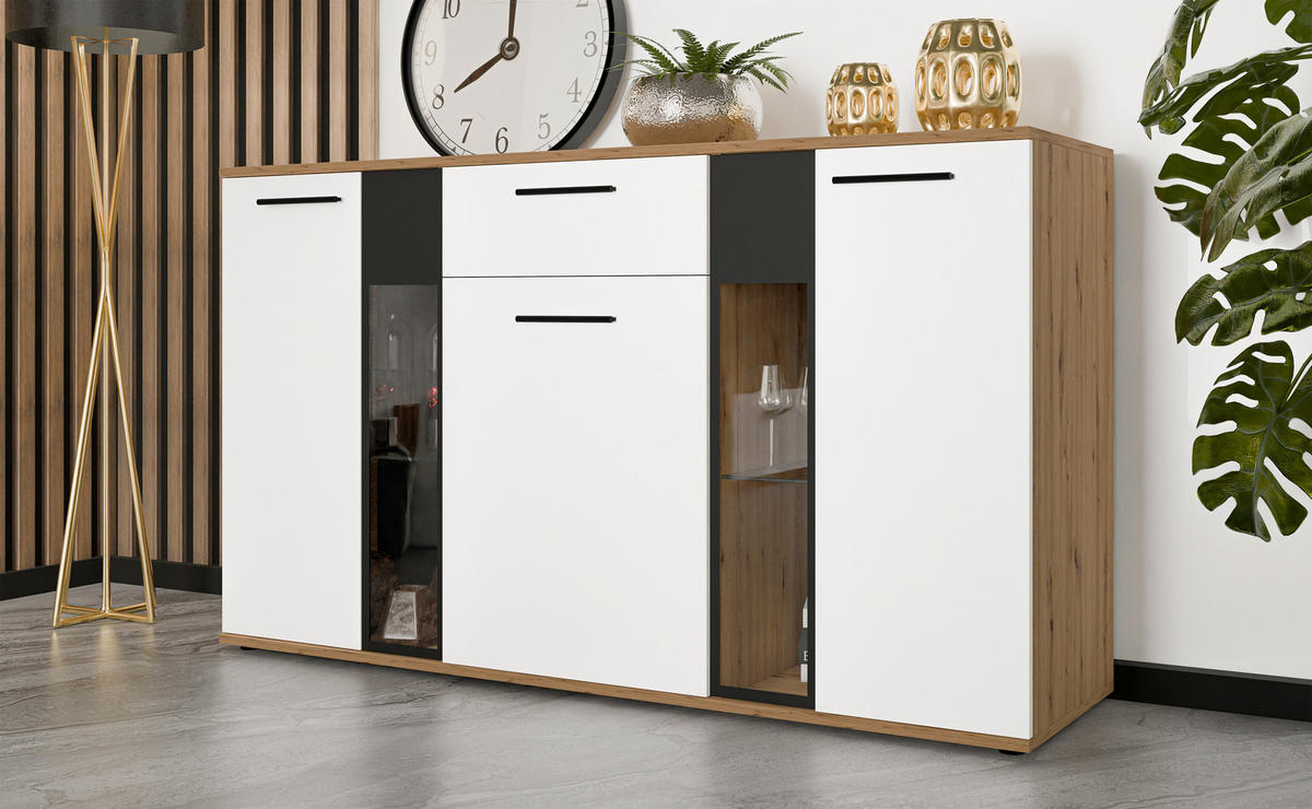 SIDEBOARD Formilo Artisan Eiche, Weiß Matt 140,4/80/40,2 cm – Kommode - Eiche Artisan/Weiß, Holzwerkstoff/Kunststoff (140/80/40cm) - AX Living