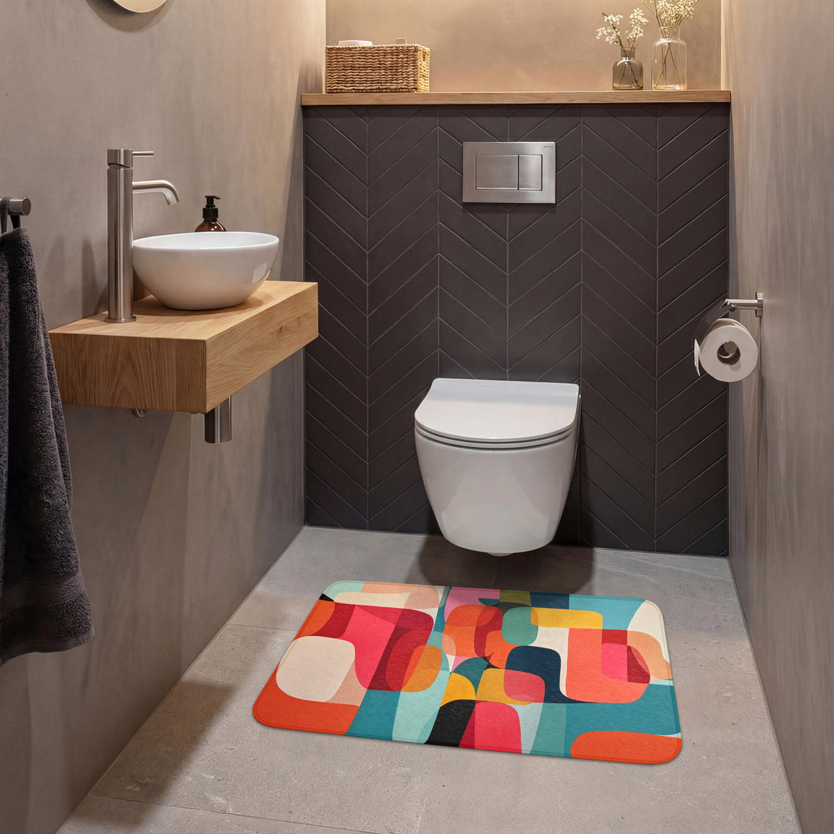 WC PŘEDLOŽKA Tvary - barevné - abstraktní - letadla 80x50 cm - různobarevná, textil/plast (80/1cm) - OnlyWow