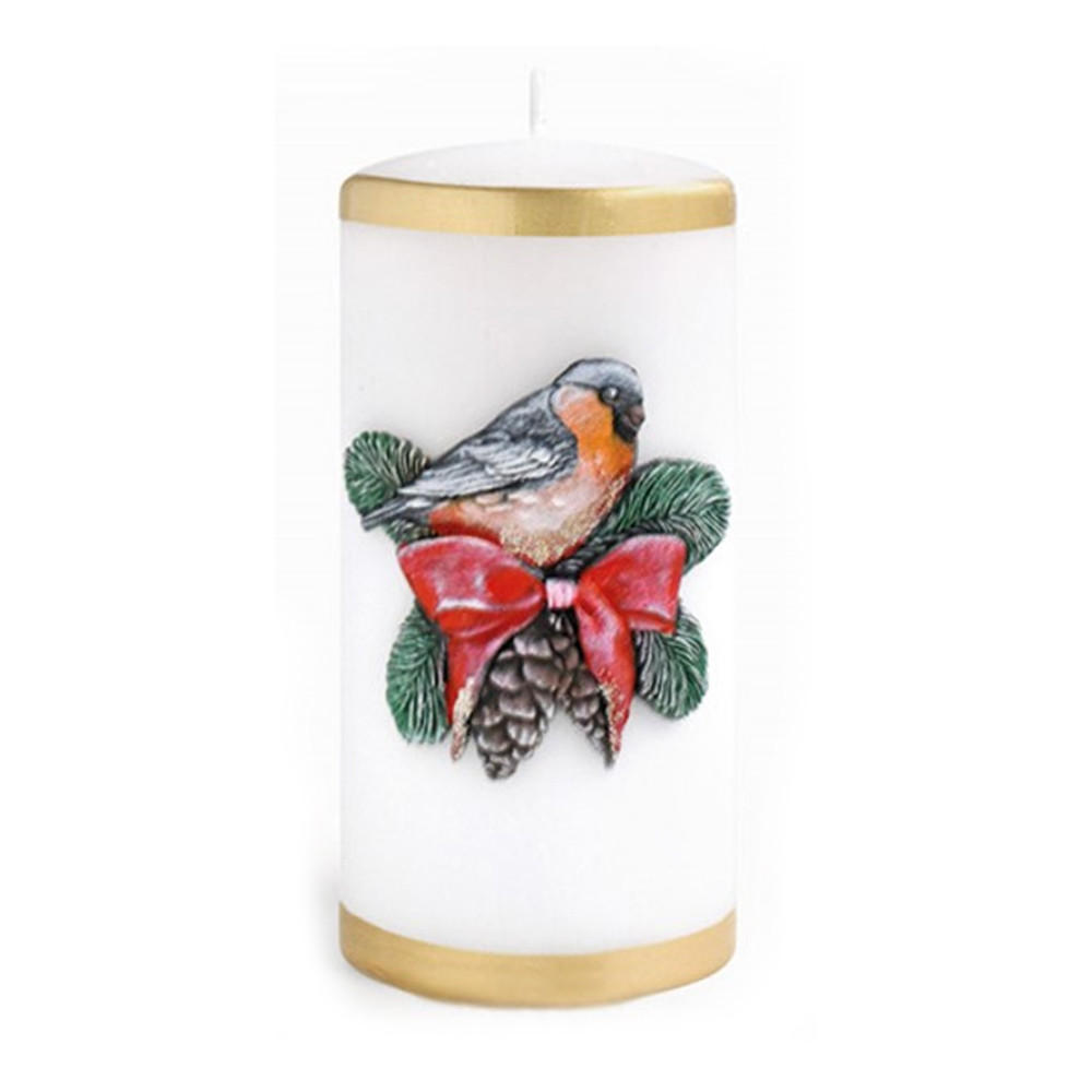 KERZE Wintervogel Weiß 7/7/17.5 cm Naturmaterial - Weiß, Naturmaterialien (17.5cm) - Mondex