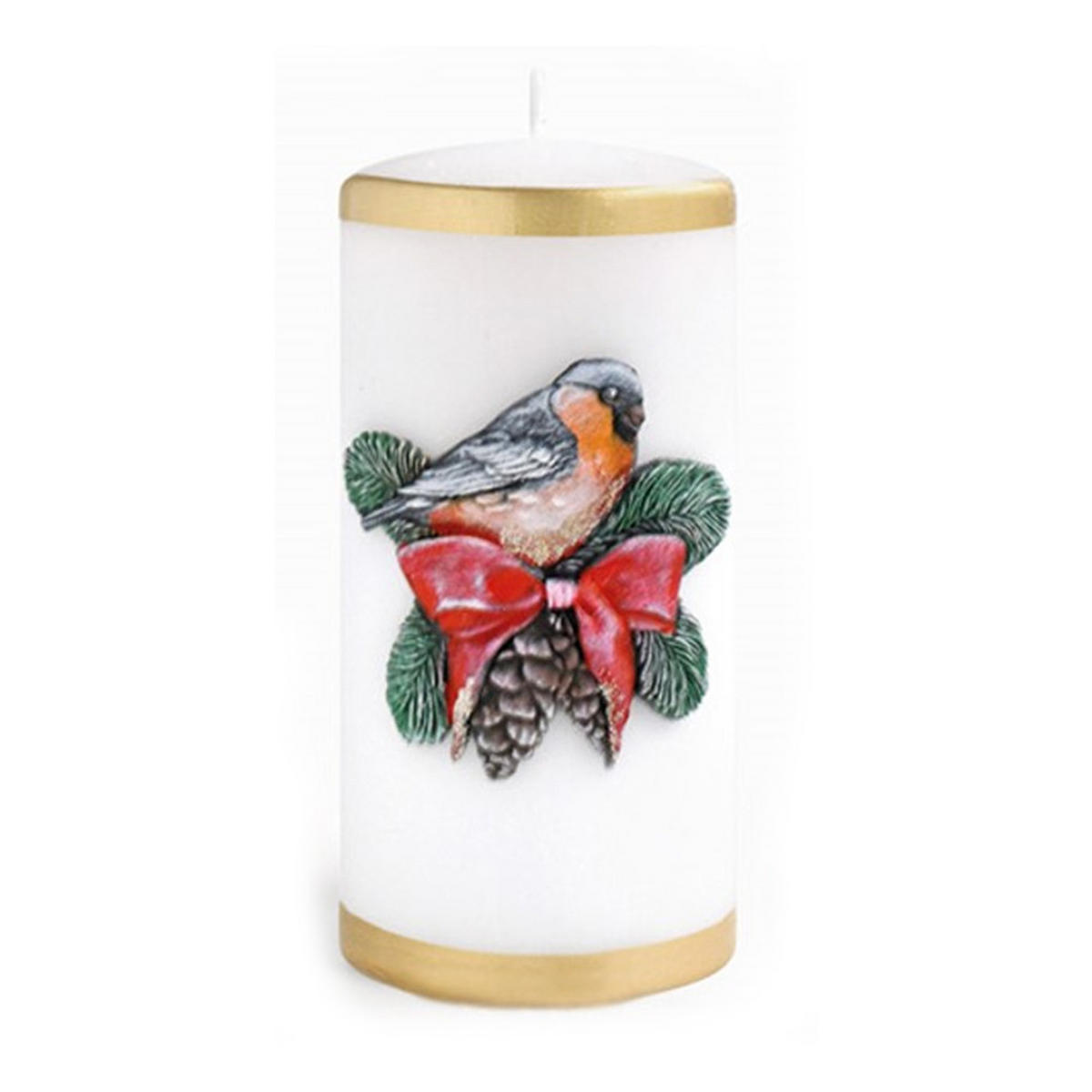 KERZE Wintervogel Weiß 7/7/17.5 cm Naturmaterial - Weiß, Naturmaterialien (17.5cm) - Mondex