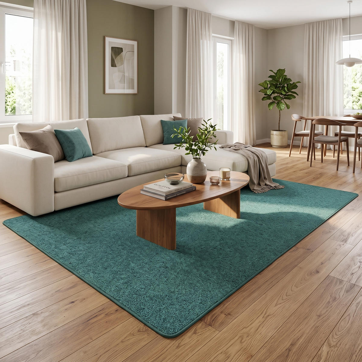 FEINSCHLINGEN VELOUR TEPPICH STRONG - Petrol, Textil (160/240cm) - Snapstyle