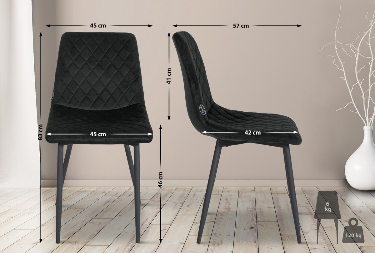 STUHL Samt schwarz - Schwarz, Textil/Metall (45/83/57cm) - CLP
