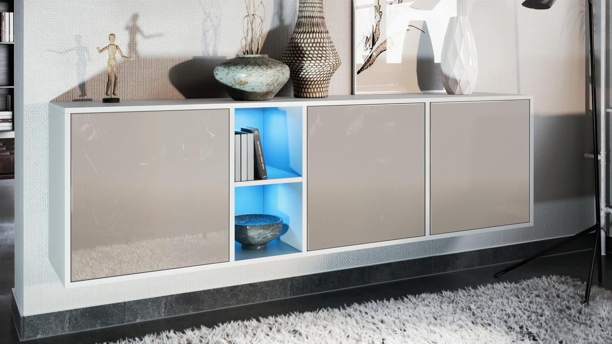 SIDEBOARD Cuba Türen in Sandgrau Hochglanz - Sandfarben, Holzwerkstoff (182/53/35cm) - Vladon