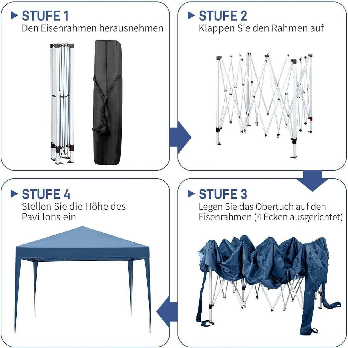 FALTPAVILLON 3 x 3 m Blau mit 4 Seitenteilen - Blau, Textil (300/259/300cm)