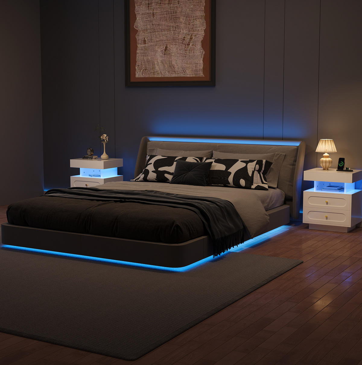 NACHTTISCH 100/60/40 cm Weiß aus Spanplatte mit LED-Beleuchtung - Weiß, Holzwerkstoff (100/60/40cm) - OKMYHOME