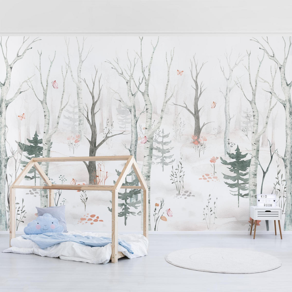 FOTOTAPETE Birkenwald mit Mohnblumen 336/225 cm - Eichefarben, Papier (336/225cm) - Bilderwelten