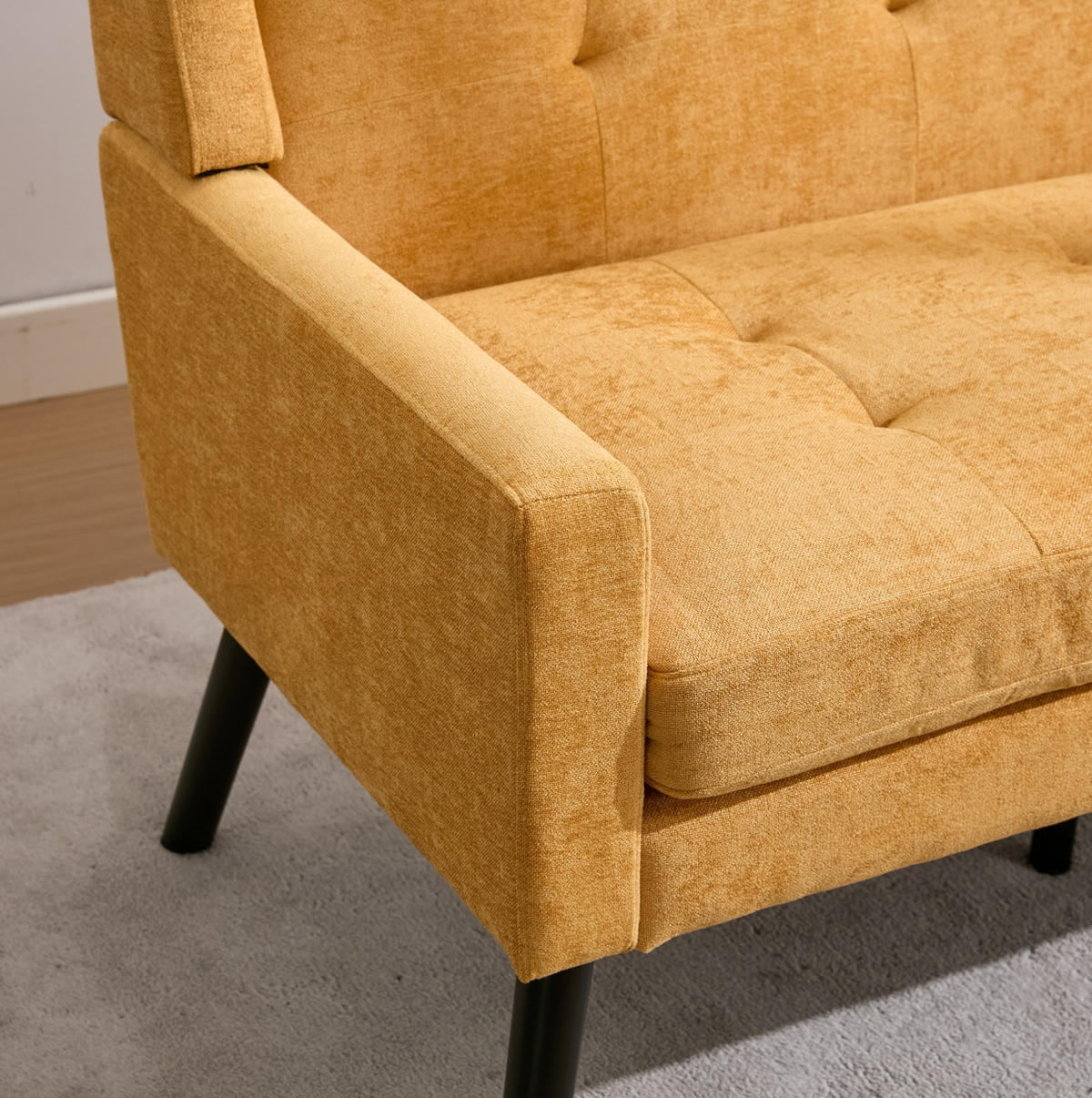 2-SITZER 119/75/88 cm Leinenbezug mit Tufting, Massivholzbeinen Gelb - Gelb, Textil (75/88/120cm) - OKMYHOME