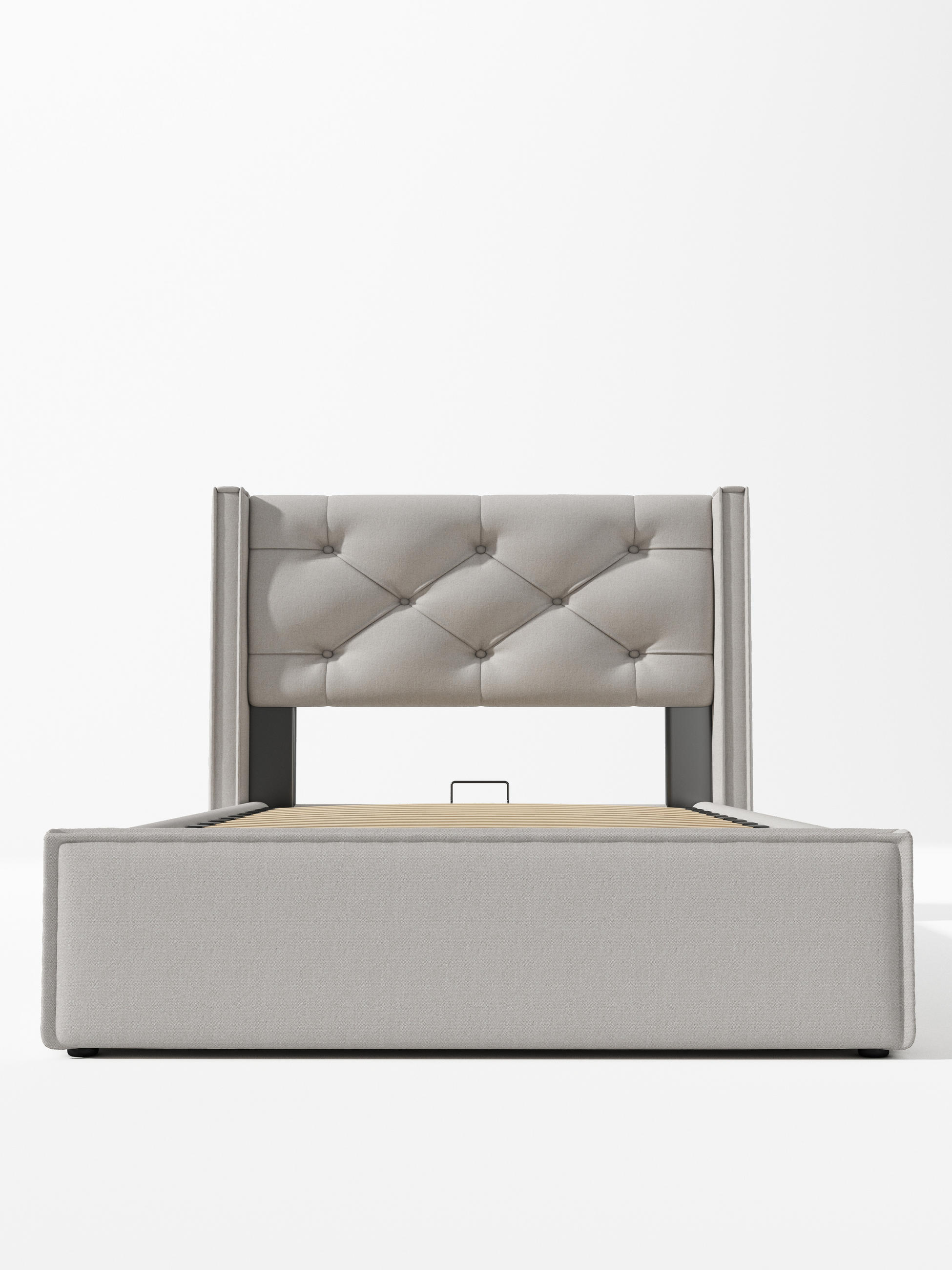 POLSTERBETT 90/200 cm Hellgrau mit Stauraum und Lattenrost aus Baumwolle - Hellgrau, Textil (90/200cm) - OKWISH