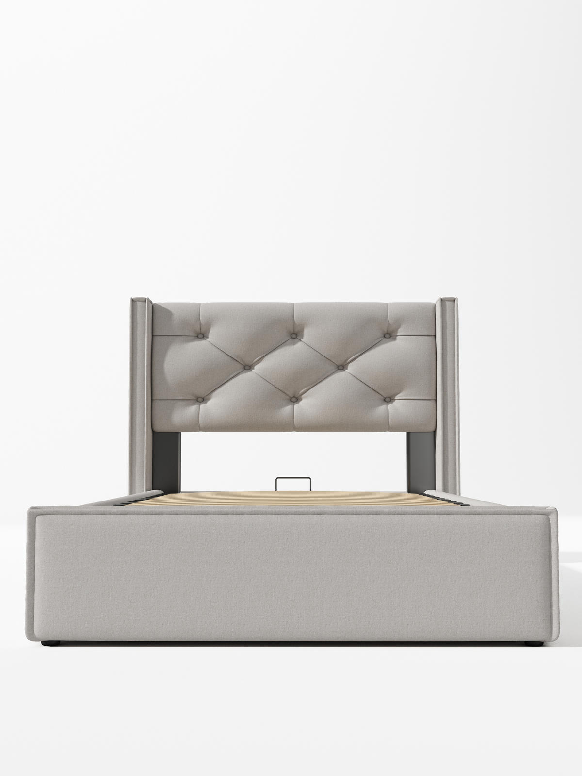 POLSTERBETT 90/200 cm Hellgrau mit Stauraum und Lattenrost aus Baumwolle - Hellgrau, Textil (90/200cm) - OKWISH