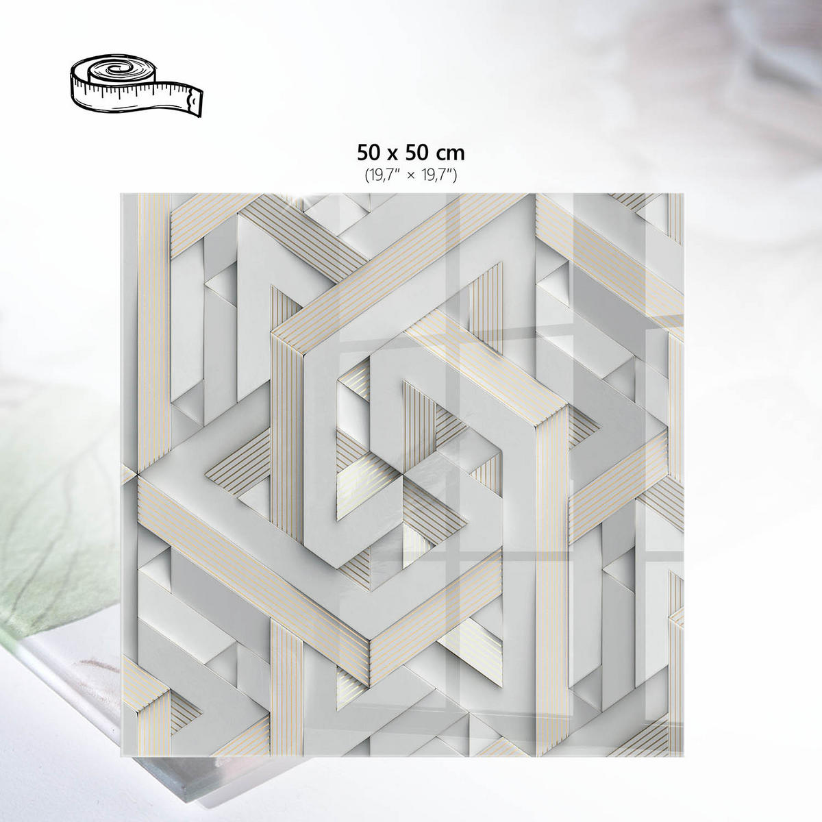 TISCHPLATTE 50x50 cm – Geometrische Illusion - Weiß, Glas (0.4/50/50cm) - Wallfluent