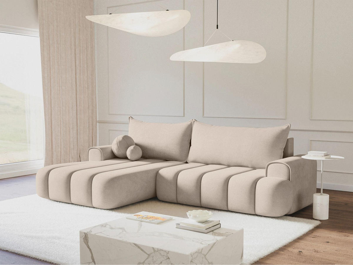 ECKSOFA Dandelino Graubeige mit Samtbezug, links - Taupe/Schwarz, Kunststoff/Textil (271/172cm) - Selsey