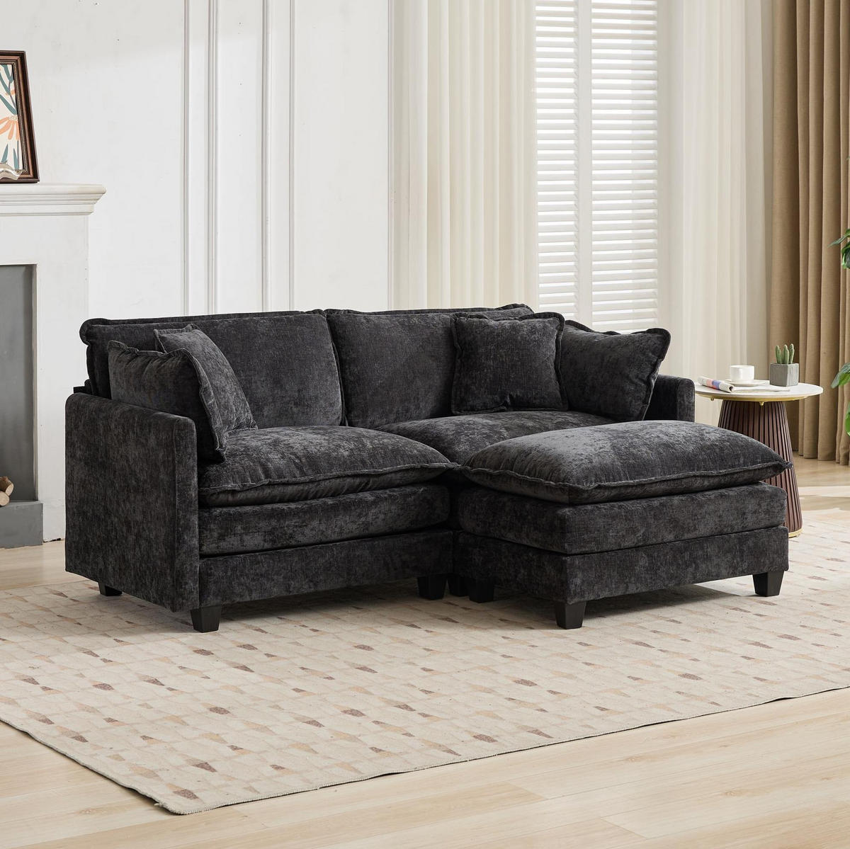 2-SITZER-SOFA aus Chenille in Schwarz mit modularem Design - Schwarz, Textil (75/84/198cm) - Modfu