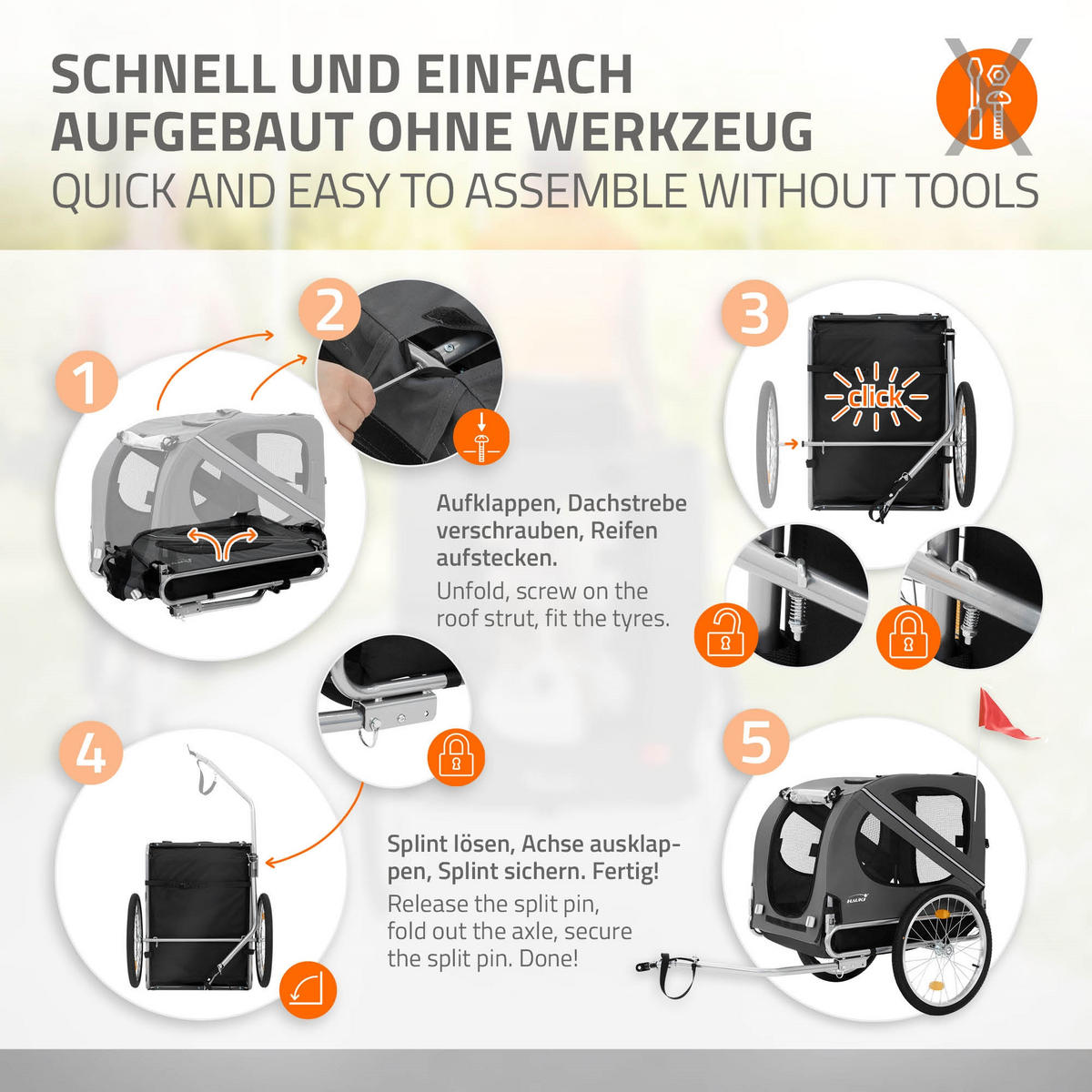 FAHRRAD-HUNDEANHÄNGER - Grau, Metall (72/123/130cm) - Hauki