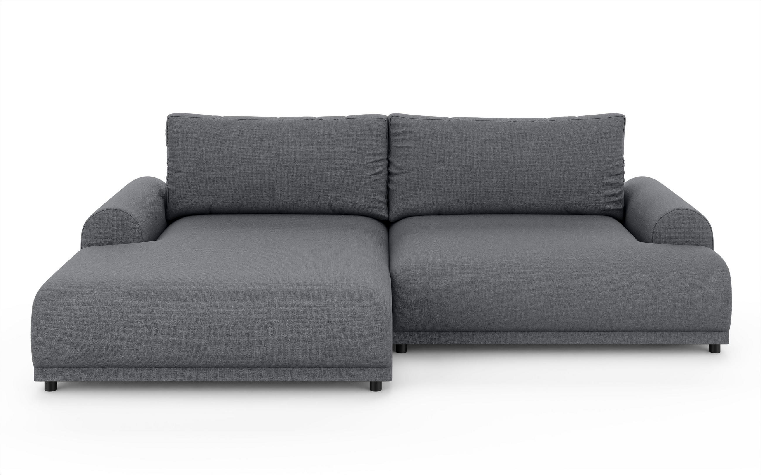 ECKSOFA mit Schlaffunktion, Bettkasten, extrabreite Ottomane links, abgerundete Armlehnen, B240/T145/H81 cm, Strukturstoff Dunkelgrau / 21034 - Dunkelgrau/Schwarz, Kunststoff/Textil (240/145cm) - luma-home