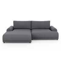 ECKSOFA mit Schlaffunktion, Bettkasten, extrabreite Ottomane links, abgerundete Armlehnen, B240/T145/H81 cm, Strukturstoff Dunkelgrau / 21034 - Dunkelgrau/Schwarz, Kunststoff/Textil (240/145cm) - luma-home