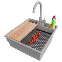 GRANITSPÜLE New York, 2-er set Grau 48/53 cm 1 Becken + Küchenarmatur 32/20 cm + Ablauf-Set + Küchenzubehörset ab 50er Unterschrank - Chromfarben/Beige, Kunststoff (48/20/53cm) - Primagran