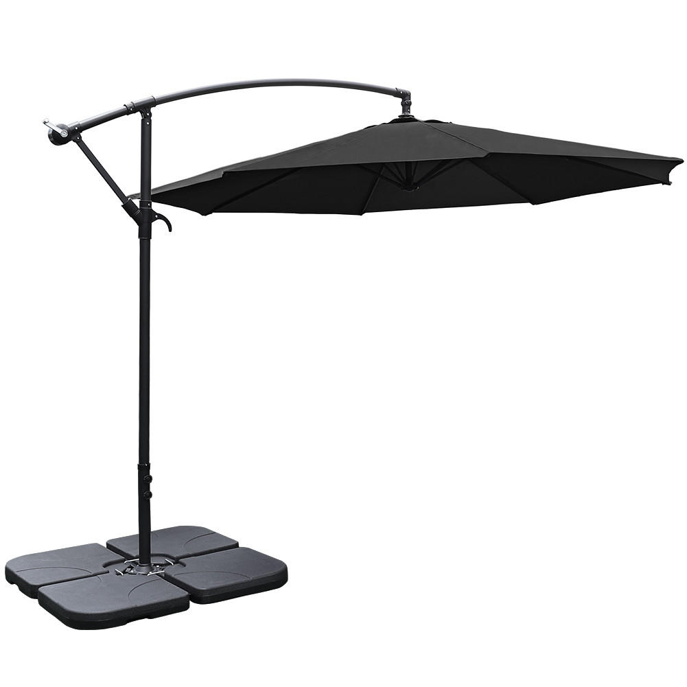 AMPELSCHIRM mit Sonnenschirmständer aus Polyester Metall in Schwarz mit quadratischer befüllbarer Kunststoff-Sockel drehbar 360° neigbar 60° 3 x 2.6m - Schwarz, Metall (300/240cm) - Livingandhome