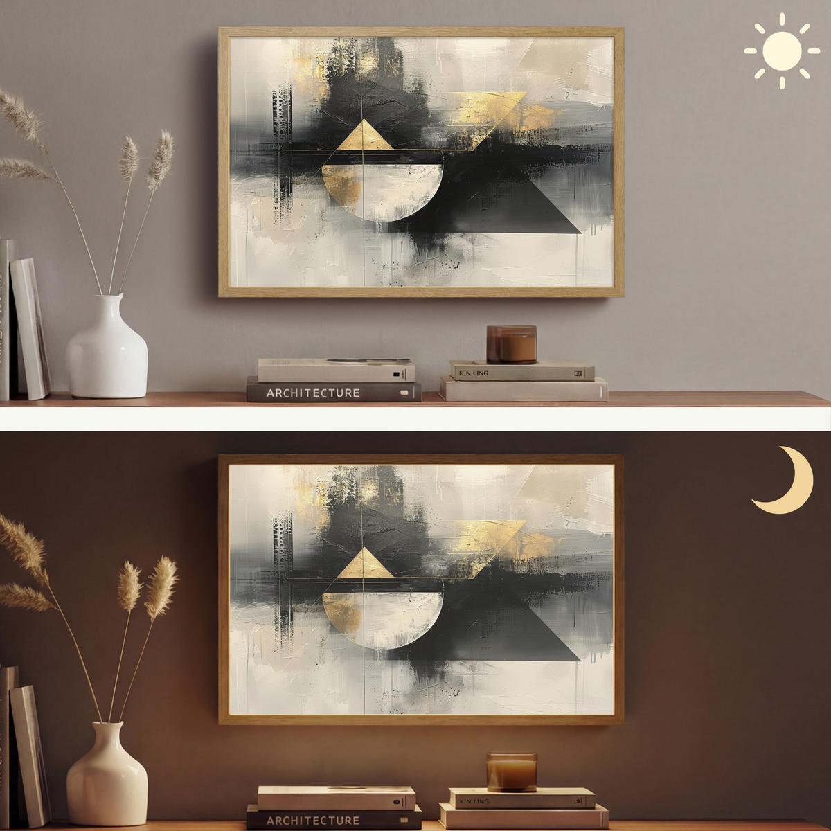 NÁSTĚNNÁ LAMPA S AKUMULÁTOREM Abstraktní - černá - barva - moderní 60x40 cm - šedá, kompozitní dřevo (60/40/8cm) - OnlyWow
