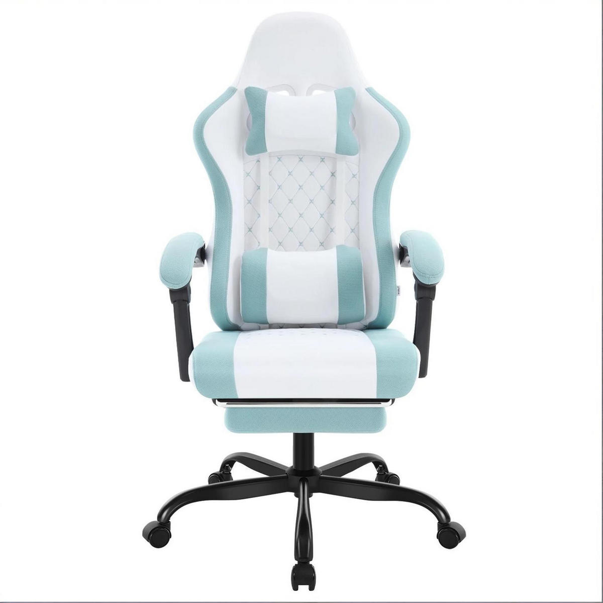 GAMINGSTUHL in Blau und Weiß 70x70x127 cm mit Massagefunktion und Fußstütze - Weiß, Textil (70/127/70cm) - IVMEU