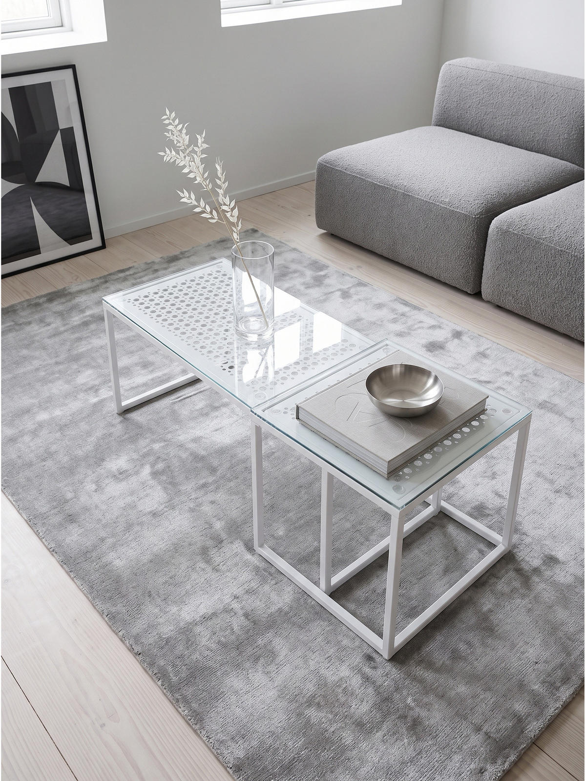 SOFATISCHE 2er-Set ALCUDIA, Einscheibensicherheitsglas, Weiß, 100 x 40 x 35 cm - Weiß, Glas/Metall (40/100/35cm) - KADIMA DESIGN