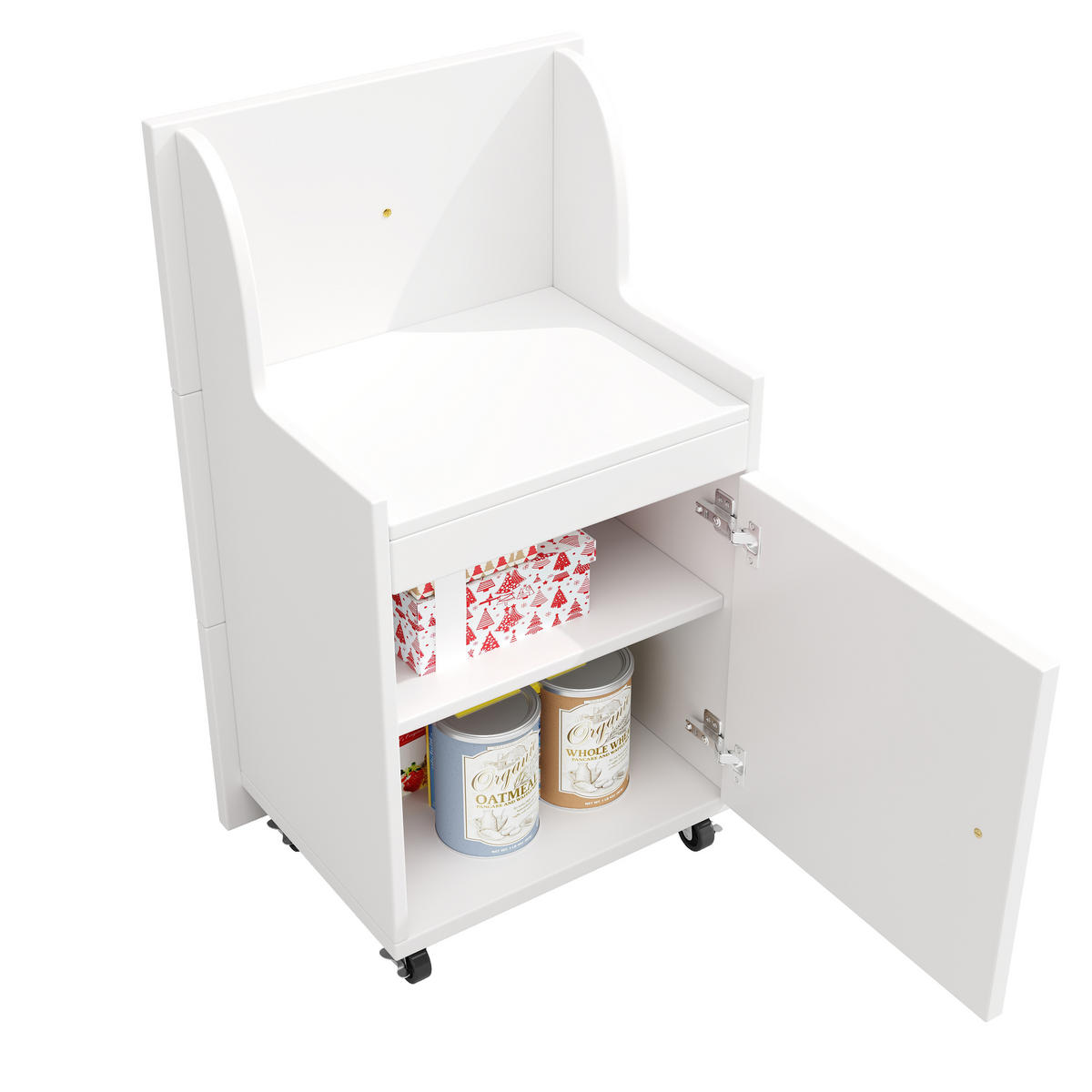 KÜCHENINSEL 140x70x89cm Weiß mit 6 Schubladen, Hocker & Metallgriffen - Weiß, Holzwerkstoff (140/89/70cm) - Modfu