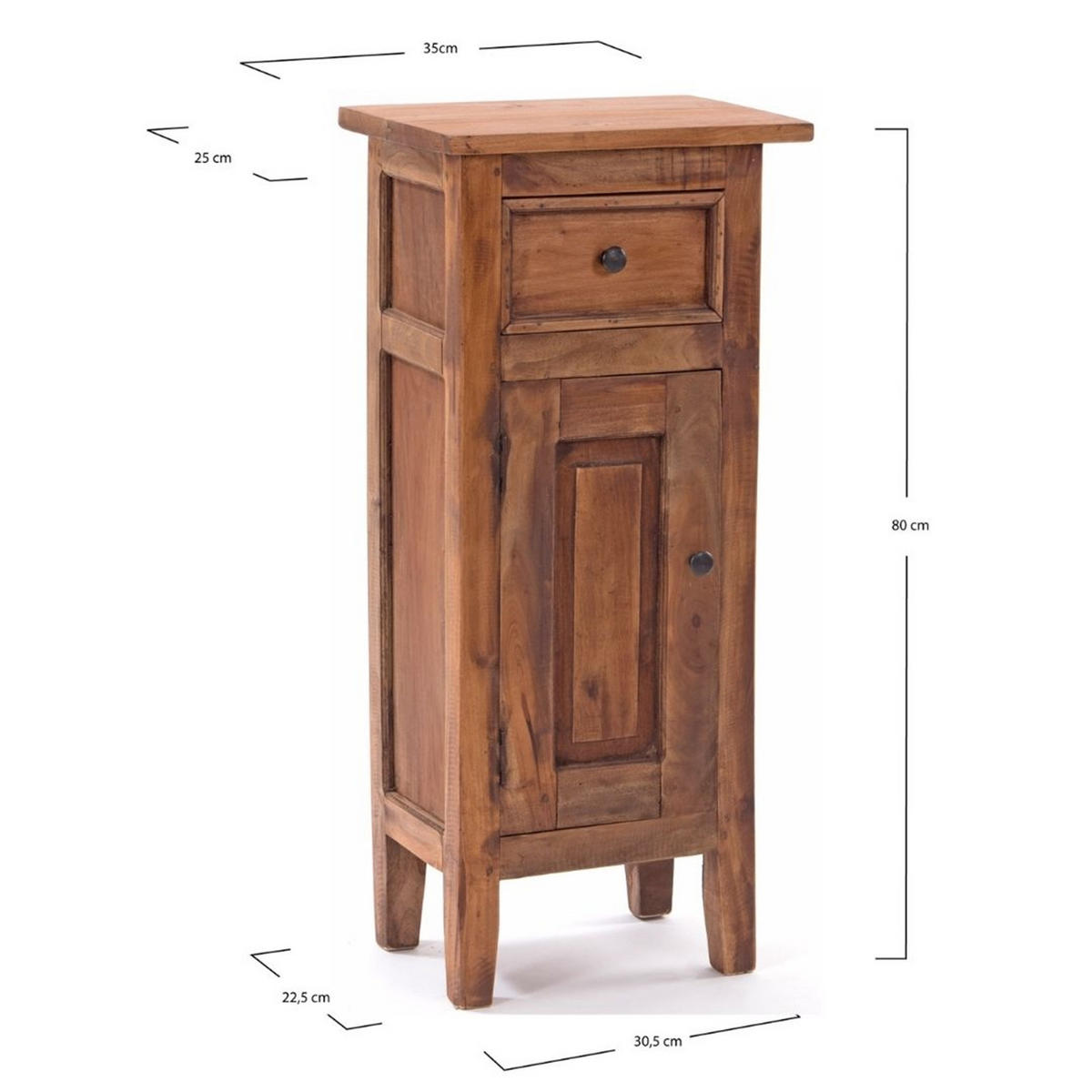 FLURSCHRANK PLANT 80 Mahagoni Recyclingholz, Used Look 08 honigfarben gewachst - Honig, Holz (35/80/25cm) - DESIGN DELIGHTS