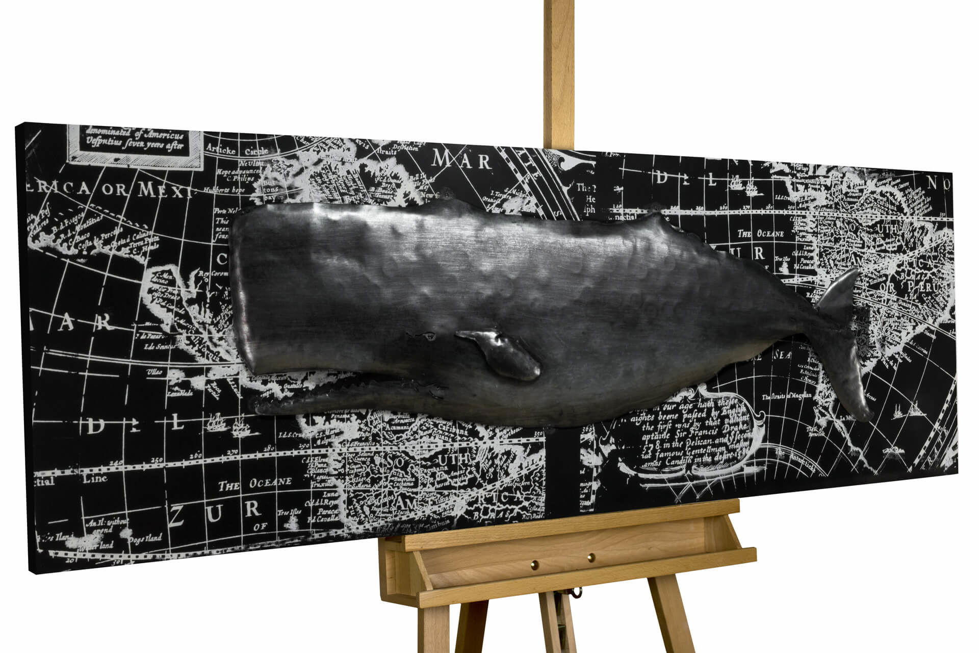 KUNSTLOFT KOVOVÝ OBRAZ POZOROVÁNÍ VELRYB, 144/44 CM