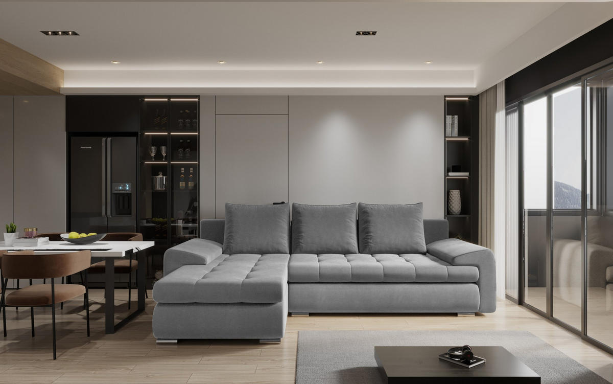 ECKSOFA TOMI Castel Grau Links - Grau, Holz (150/237cm) - Kaiser Möbel