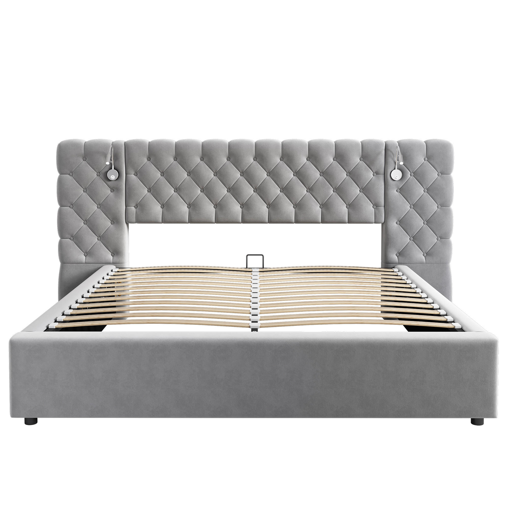 POLSTERBETT 180 x 200 cm in Samt mit LED-Beleuchtung - Grau, Holz/Textil (180/200cm) - KOMHTOM