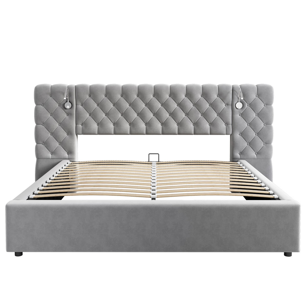 POLSTERBETT 180 x 200 cm in Samt mit LED-Beleuchtung - Grau, Holz/Textil (180/200cm) - KOMHTOM