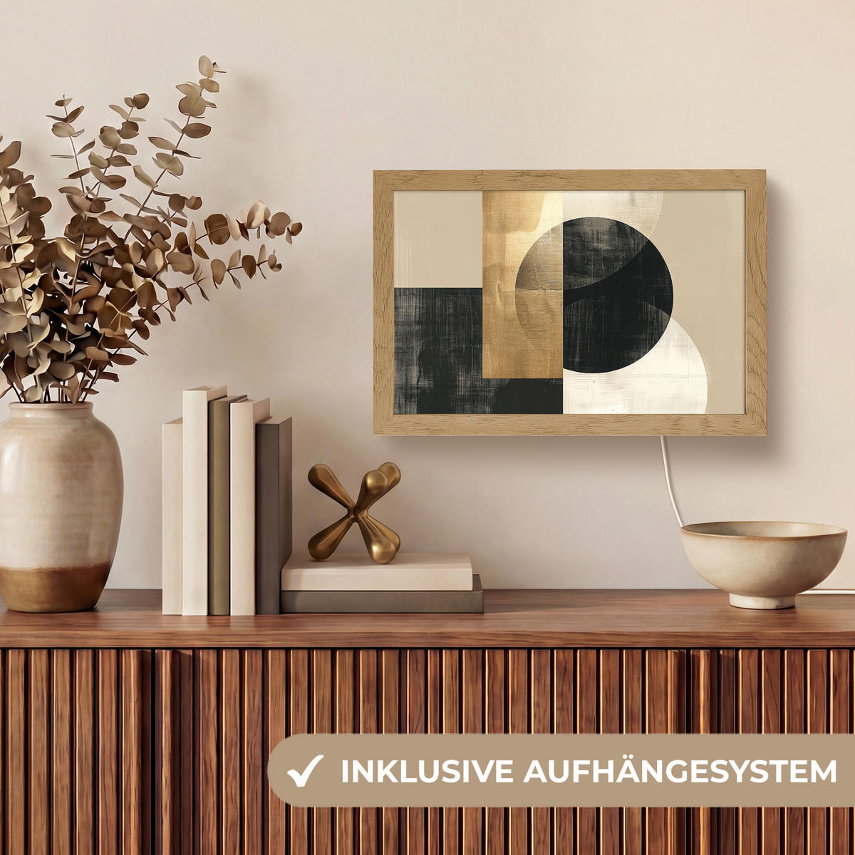 NÁSTĚNNÁ LAMPA Abstraktní - Moderní - Černá - Zlatá 30x20 cm - písková barva, kompozitní dřevo (30/20/8cm) - OnlyWow