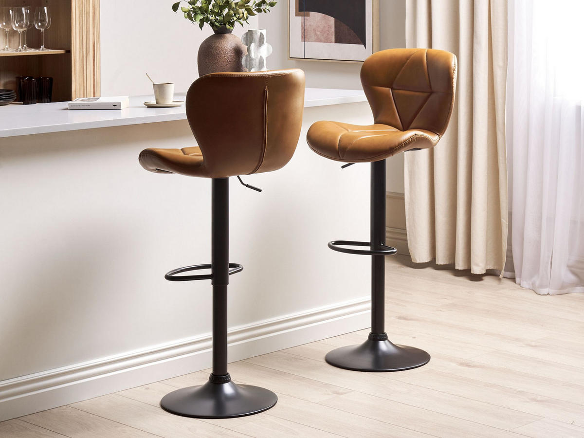 BARHOCKER 2er-Set Kunstleder goldbraun/schwarz höhenverstellbar Valetta - Schwarz/Braun, Kunststoff (46/89/51cm) - Beliani