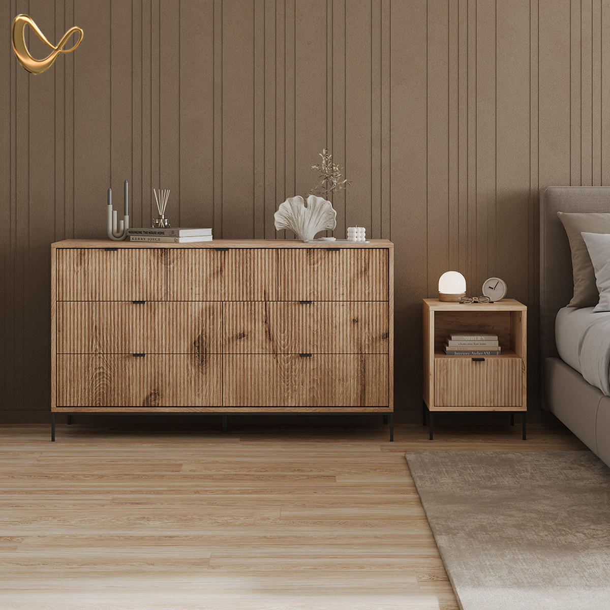 NACHTTISCH Aterno Viking Oak mit 1 Schublade - Eichefarben, Holzwerkstoff (40/55/38.1cm) - Livinity®