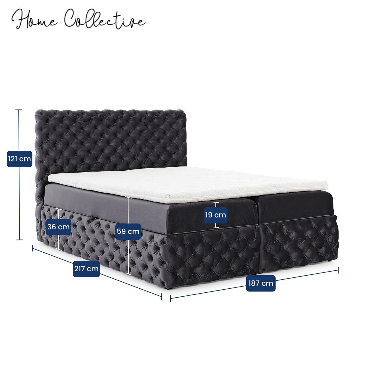 BOXBETT mit zwei Stauraum 180x200 cm in Graphit - Graphitfarben, Textil (180/200cm) - Home Collective