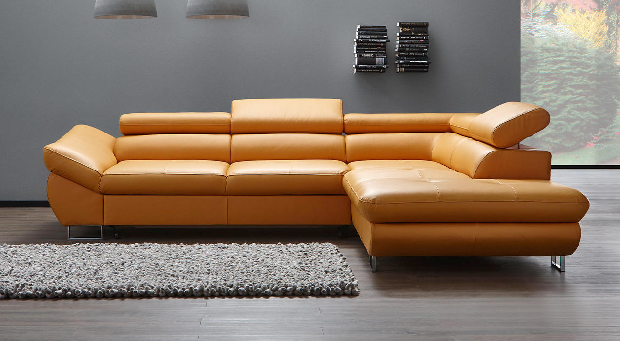 Ecksofa in gelben Echtleder